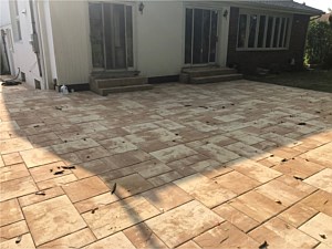 nicolock travertina alpine ridge with southgate wall steps out of sliding doors